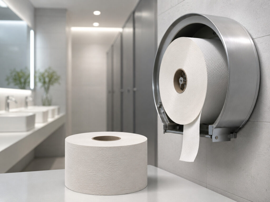 Jumbo Toilettenpapier in stark frequentiertem Sanitärbereich