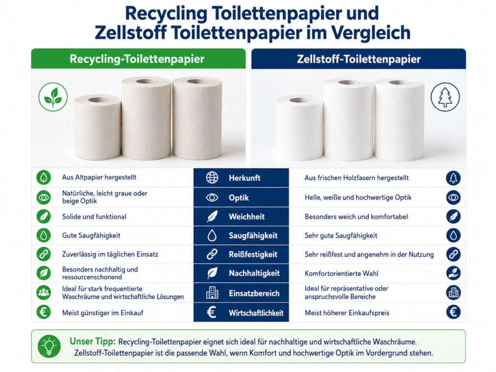 Recycling Toilettenpapier und Zellstoff Toilettenpapier im Vergleich