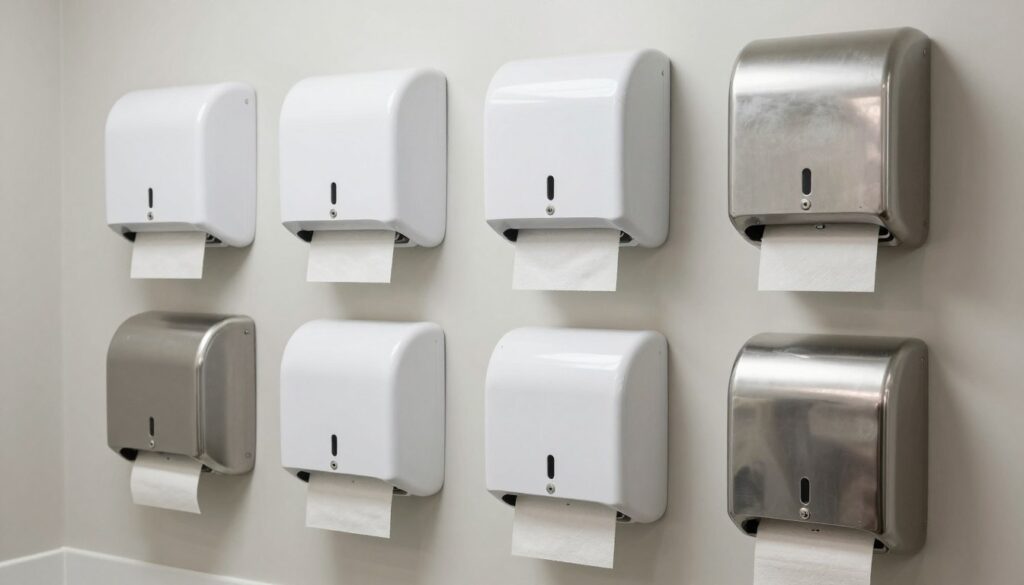 Verschiedene Handtuchspender Modelle an Wand montiert