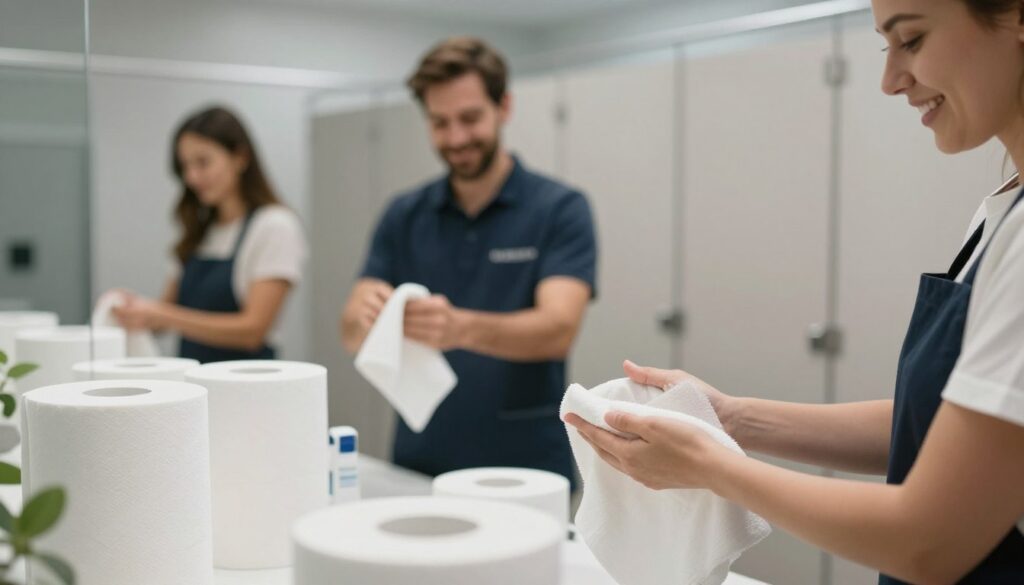 Zufriedene Nutzer mit professionellen Papierhandtüchern