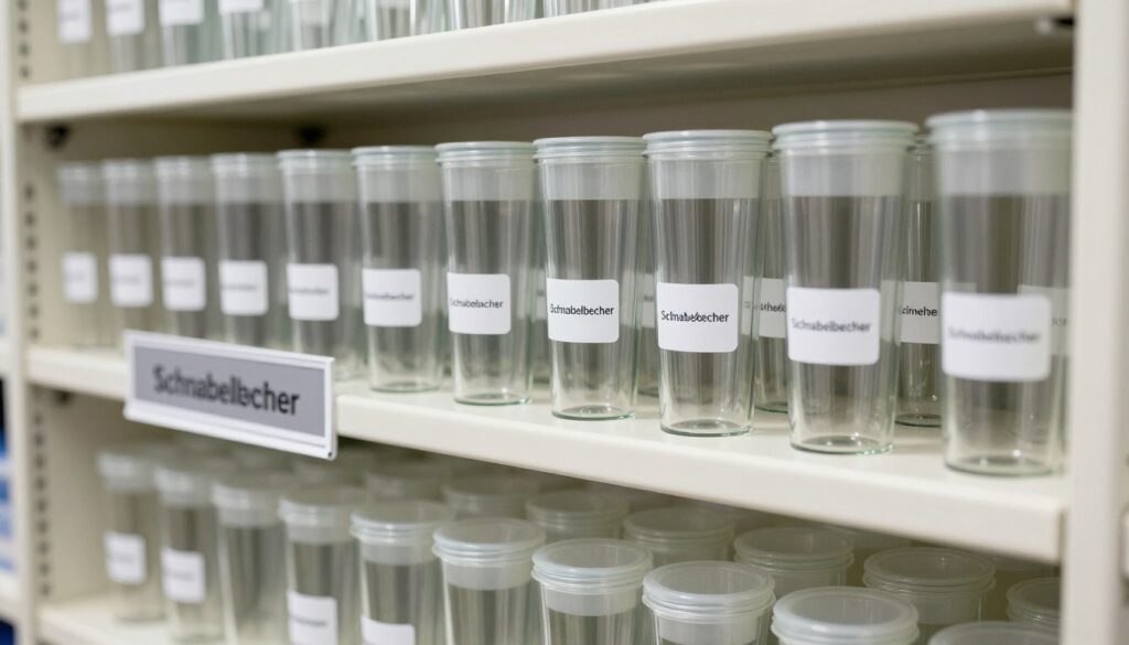 Beschriftete Schnabelbecher in Pflegeheim Aufbewahrung