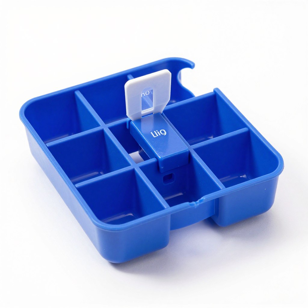 Blauer Medikamentendispenser mit Schiebeblister-System