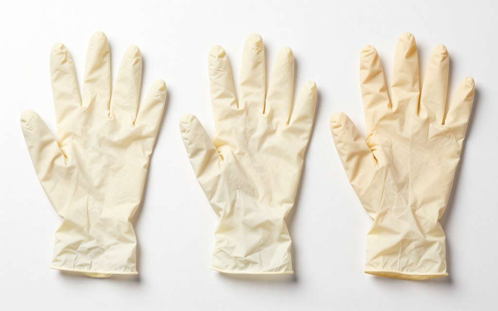 Drei verschiedene Handschuhtypen aus Nitril, Latex und Vinyl im Vergleich