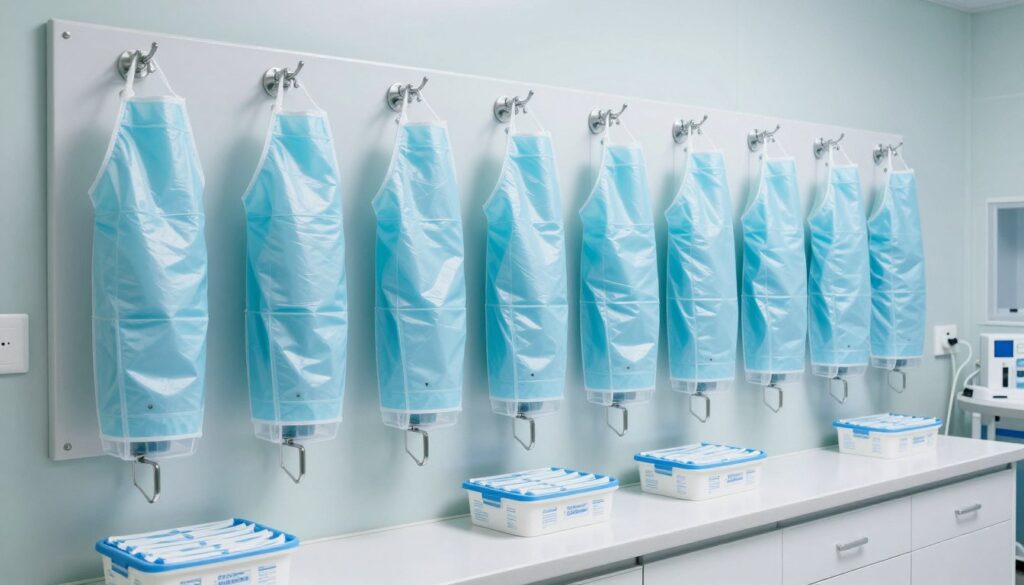 Hygienische Aufbewahrung von Einwegschürzen in Spenderboxen
