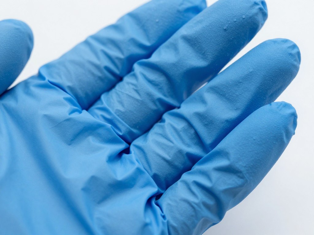 Nahaufnahme von Nitrilhandschuhen mit Fokus auf Material und Struktur