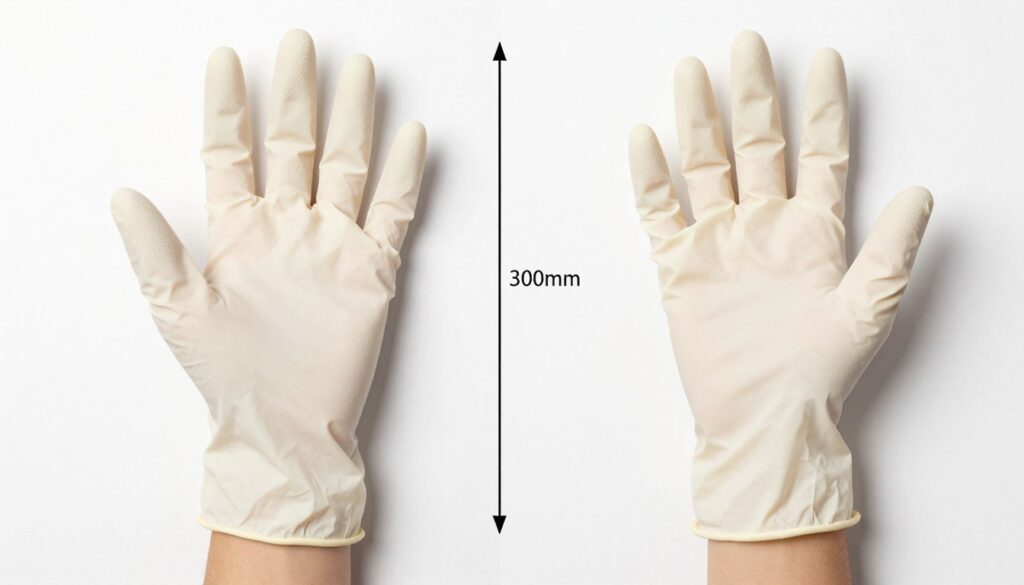 Vergleich kurzer und langer Nitrilhandschuhe am Arm