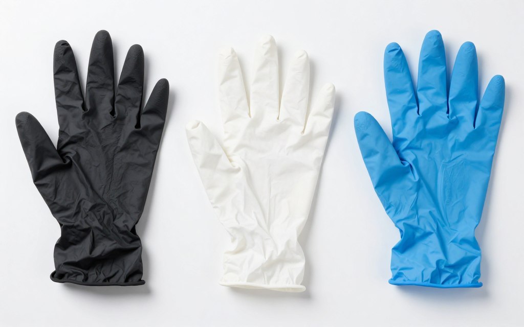 Vergleich verschiedener Nitrilhandschuh-Farben nebeneinander
