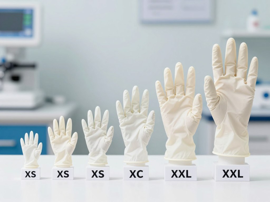 Verschiedene Größen von Nitrilhandschuhen mit Größenbezeichnungen