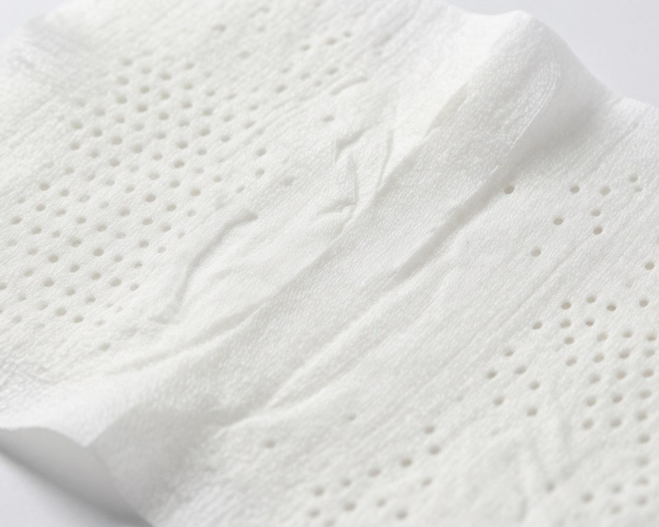 Detailansicht gelochtes Vliesstuch mit Perforationslinie zur flexiblen Teilung