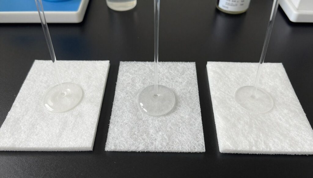 Vergleich der Saugfähigkeit drei verschiedener Vliesstoff-Materialien mit Wasseraufnahme-Test