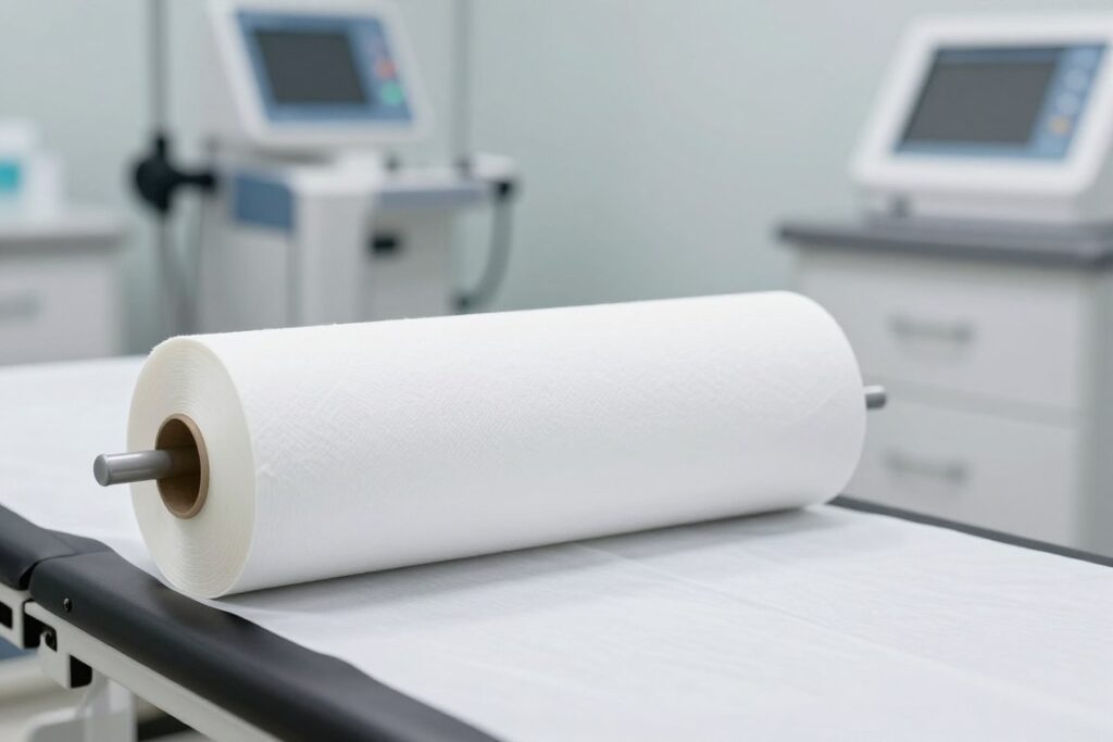 Vliesrolle aus Polyester montiert an Untersuchungsliegen-Spender in medizinischer Praxis
